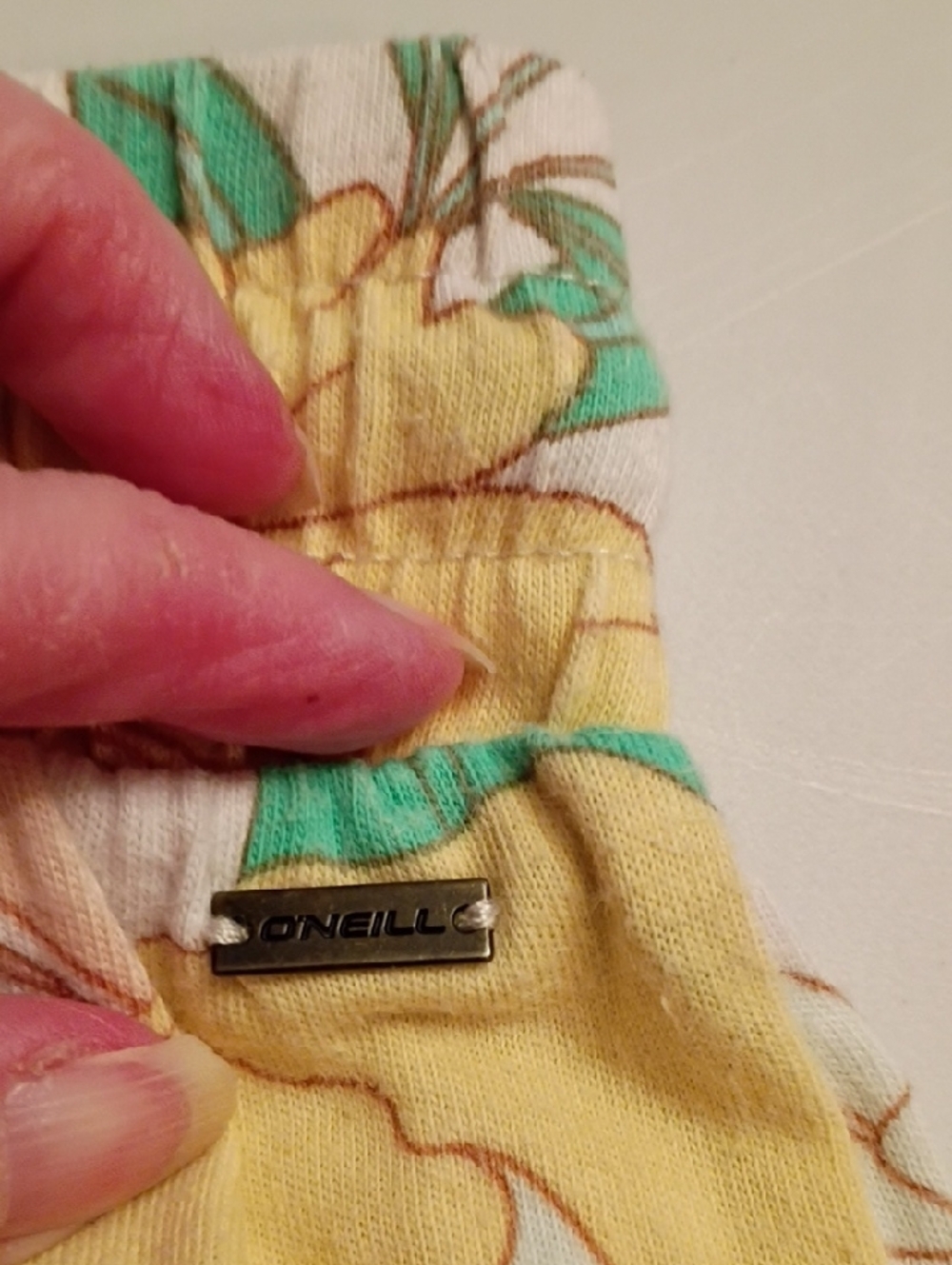 O'Neill Floral Drawstring Athletic Shorts in Yellow, Mint & Cream - Picture 9 of 10